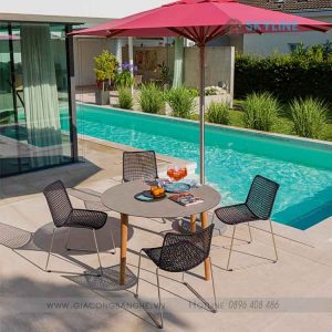 bộ bàn ghế cafe ngoài trời đan dây dù