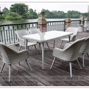 bộ bàn ghế đan mây ngoài trời 6 chỗ ngồi