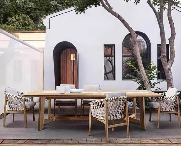 ghế gỗ Teak tự nhiên đan dây dù đẹp