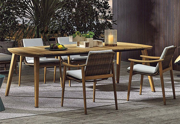 Bàn ghế gỗ Teak kết hợp mây nhựa