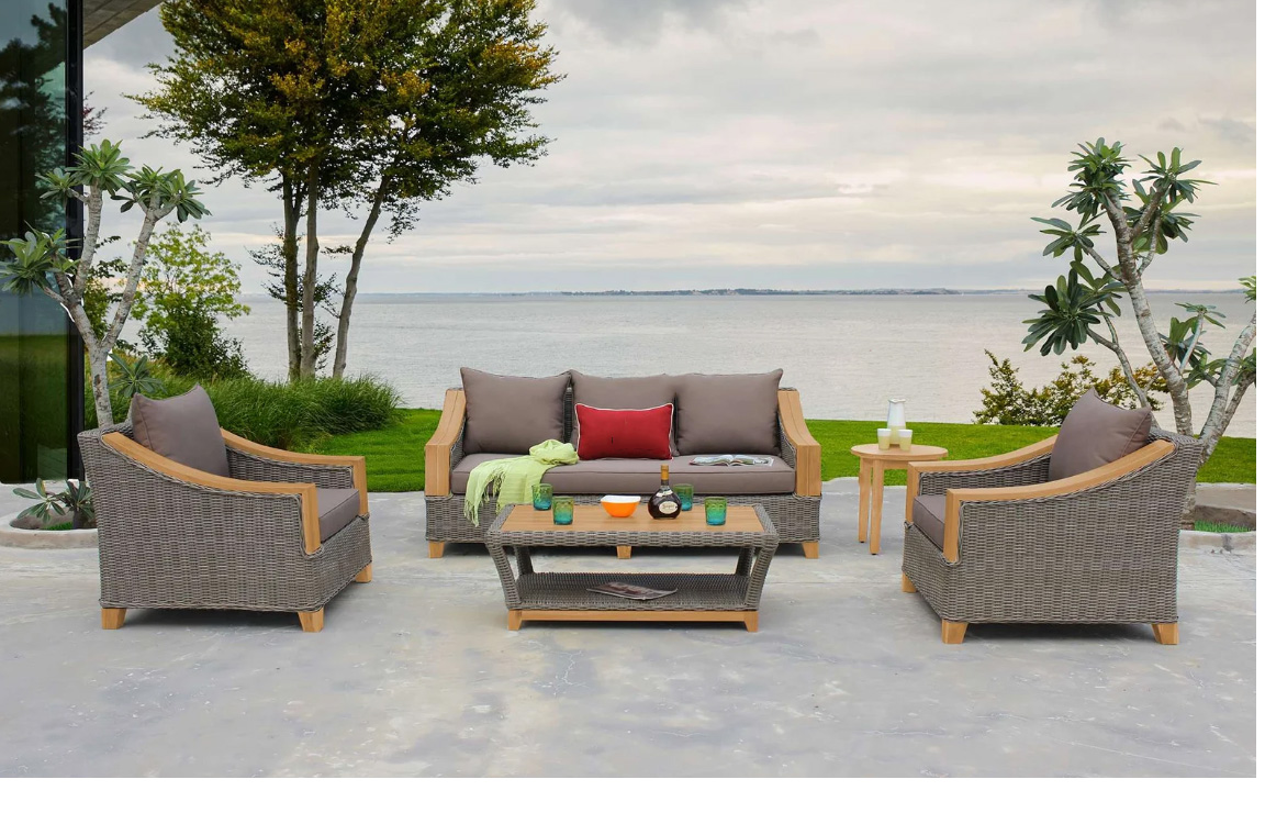 sofa gỗ teak đan mây nhựa