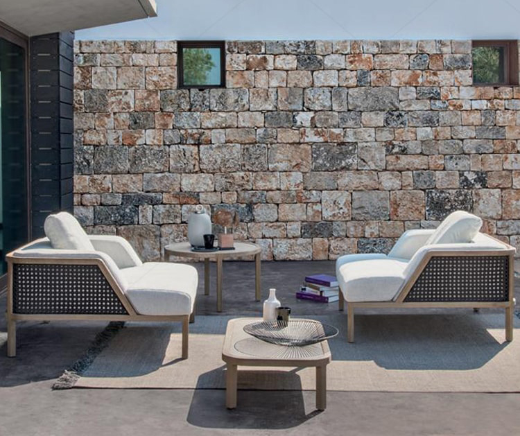 Sofa Gỗ Teak kết hợp mây đan ngoài trời